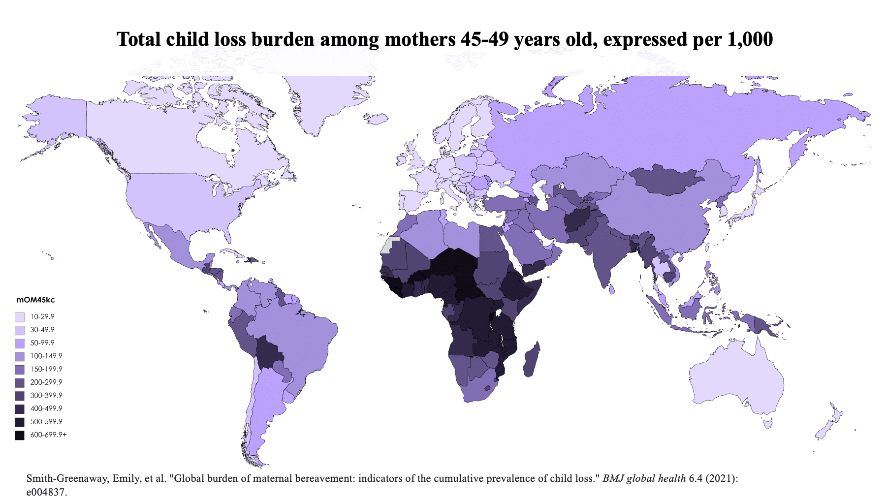 Total child loss burden among mothers 45-49 years old, expressed per 1,000