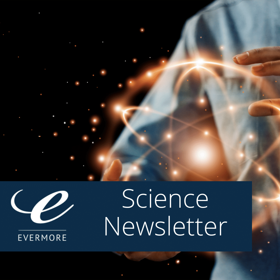 A person holding electronic orbitals with a title of Science Newsletter. 