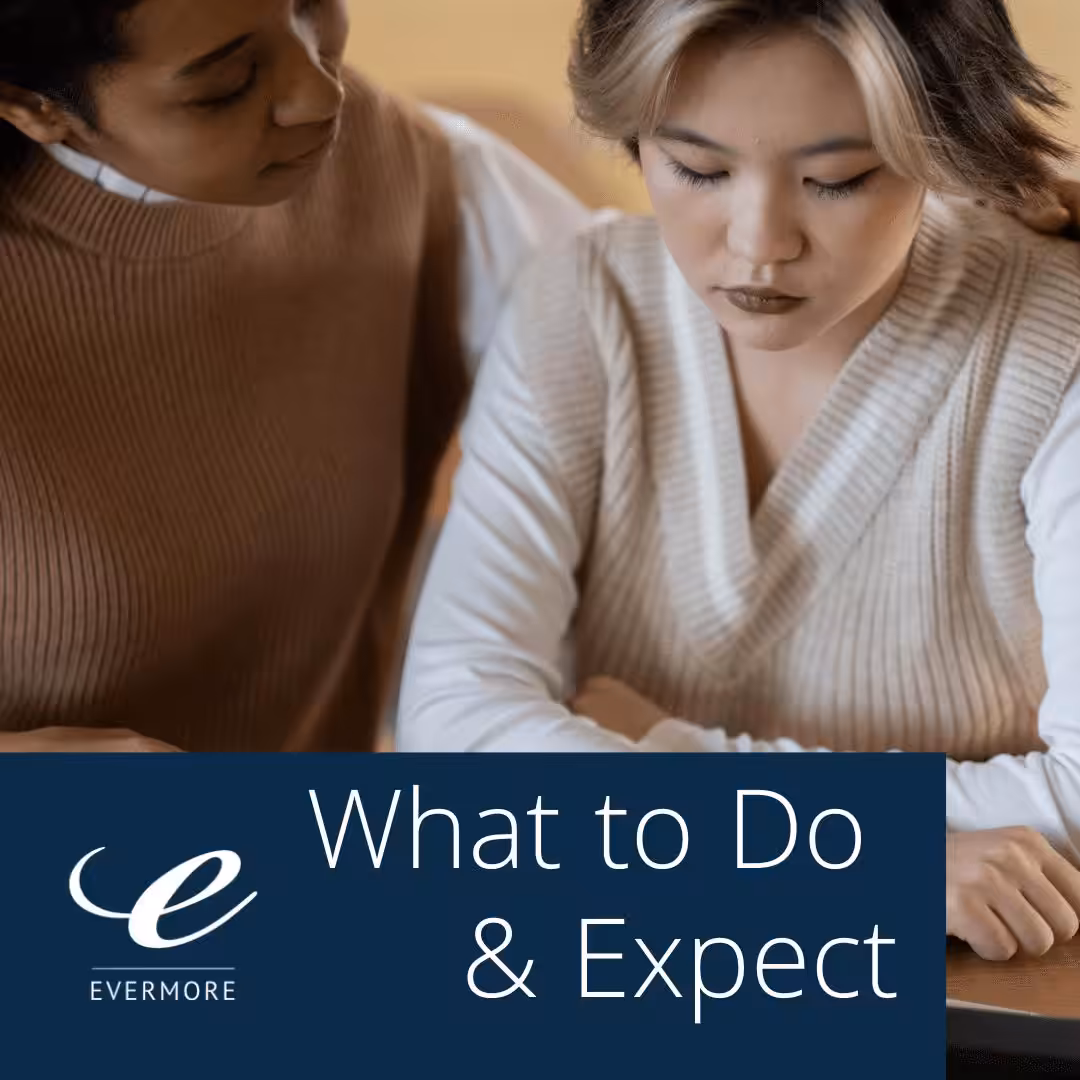 One person comforts another with the text, "What to do and expect"