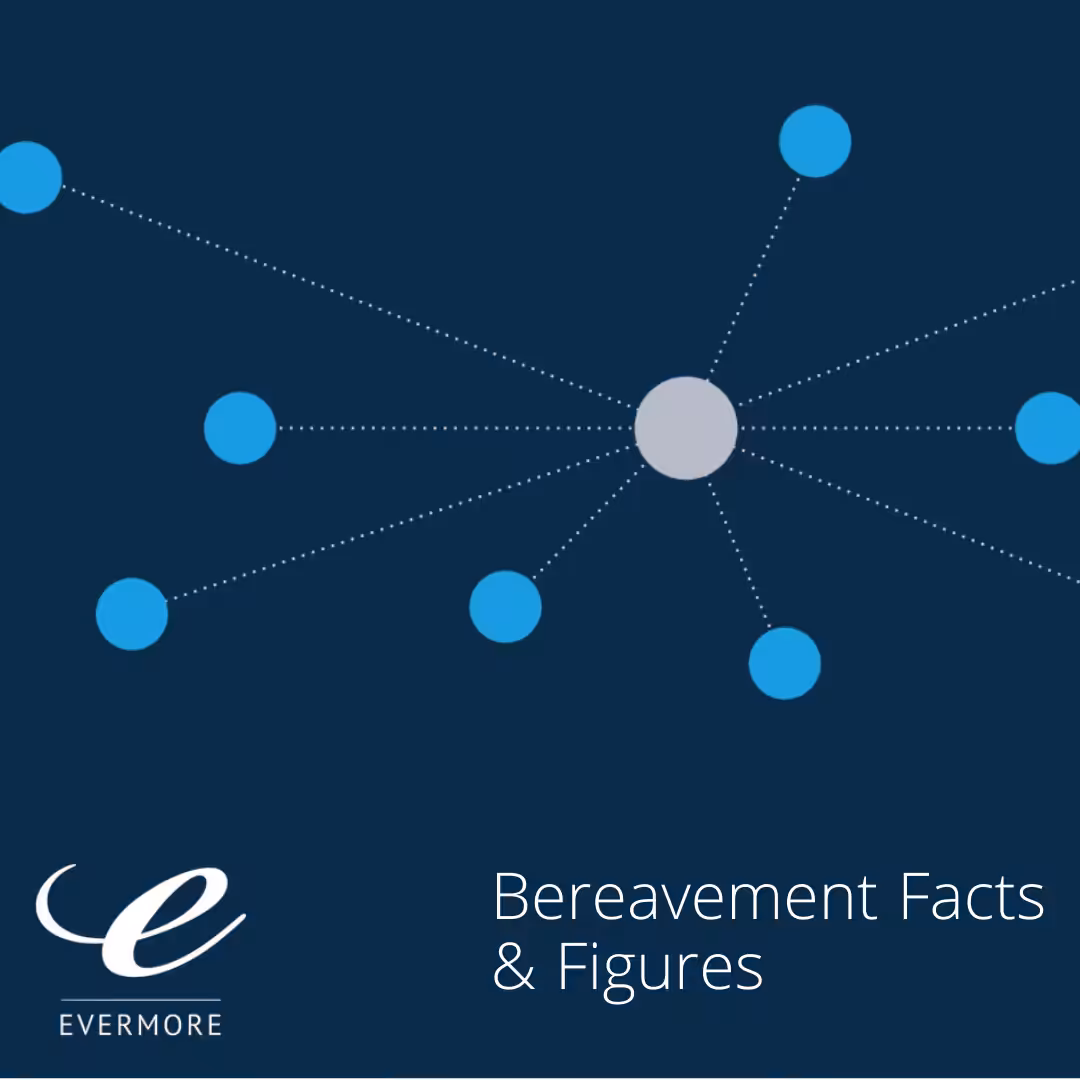 Blue cover with a grey dot in the middle and several light blue dots connected to it. With the title, "Bereavement Facts & Figures."