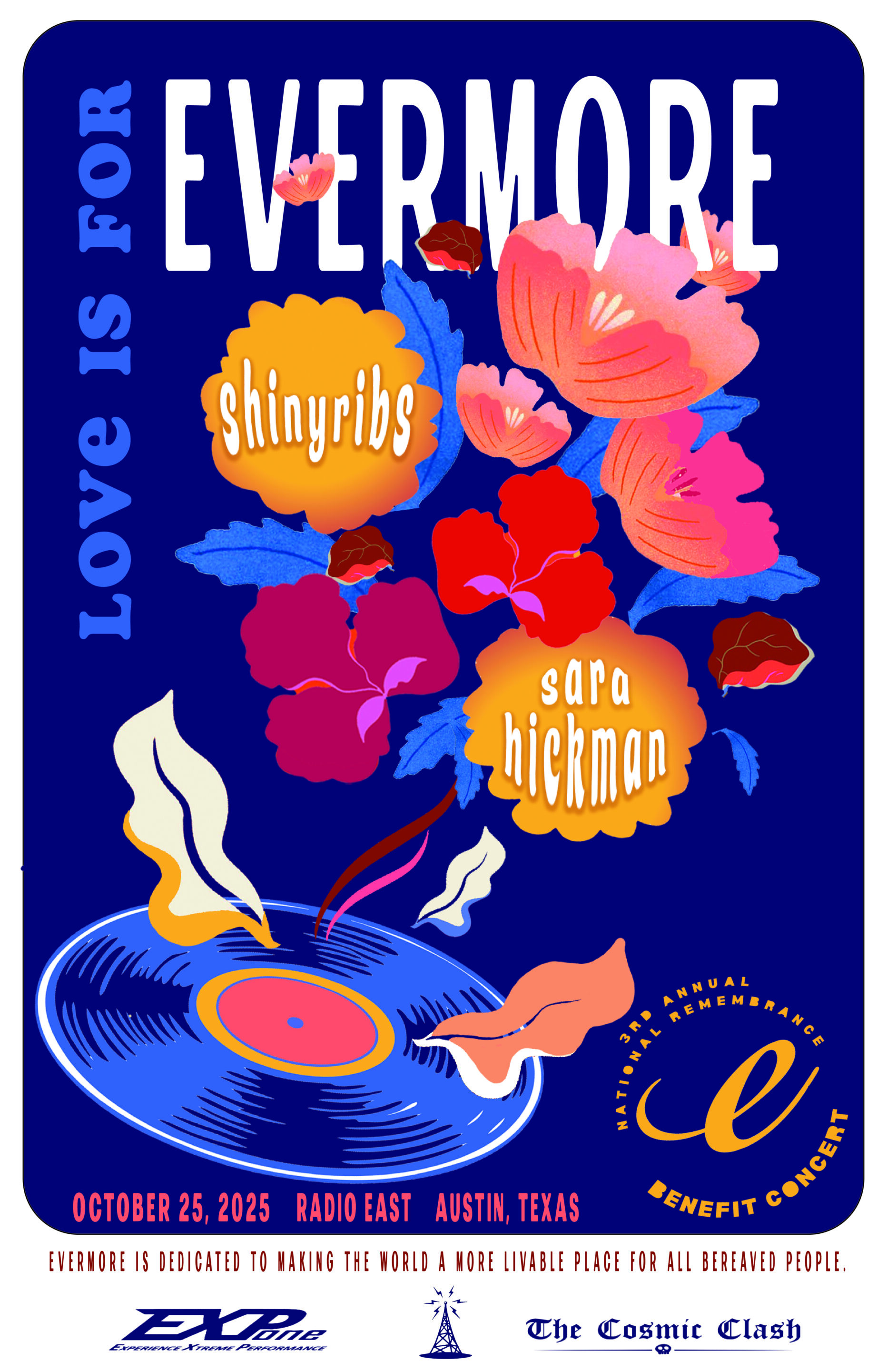 2025 Love is for Evermore benefit concert featuring Shinyribs and Sara Hickman. Concert takes place Saturday, October 25, 2025, at Radio East in Austin, Texas.